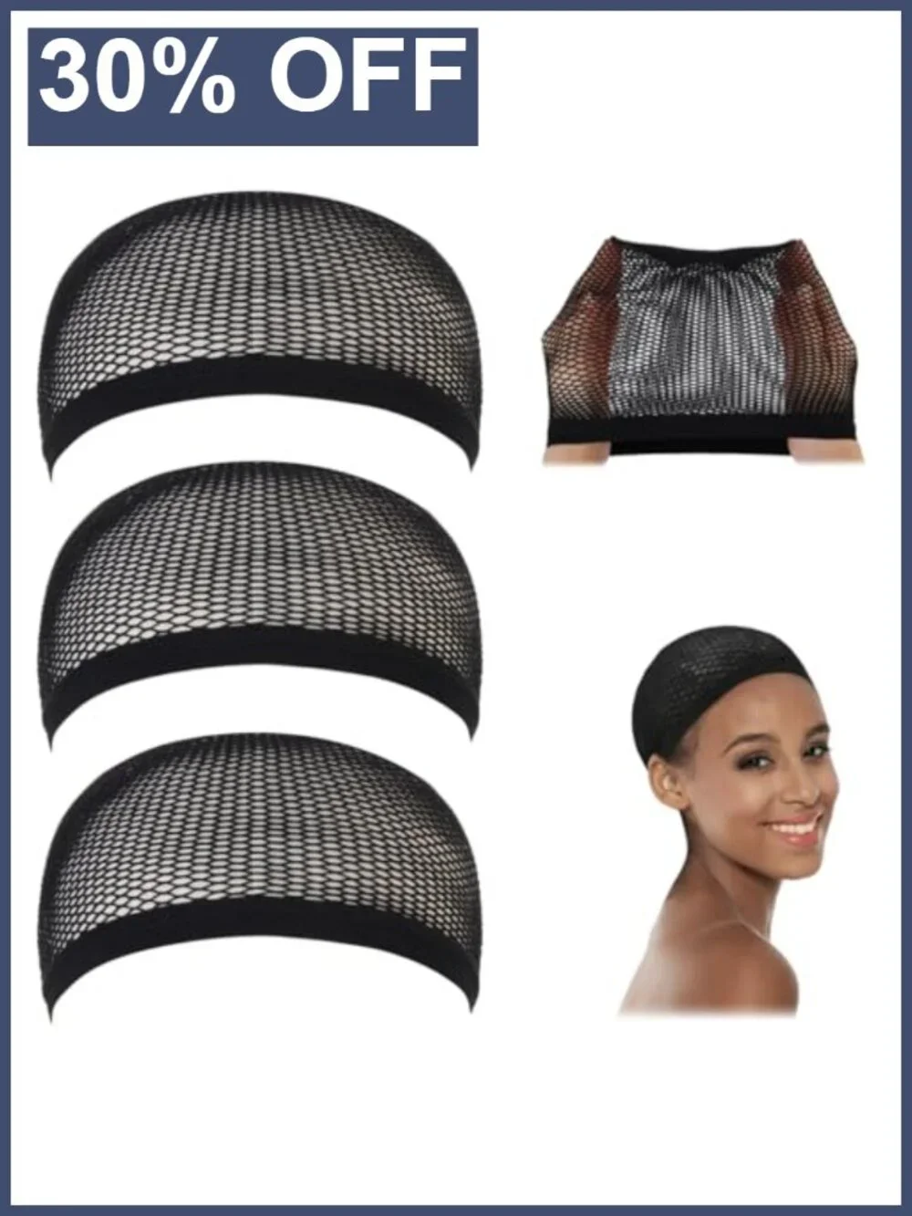 3pk Black Mesh Wig Caps for Women, Breathable Hair Net for Sleeping & Tubi